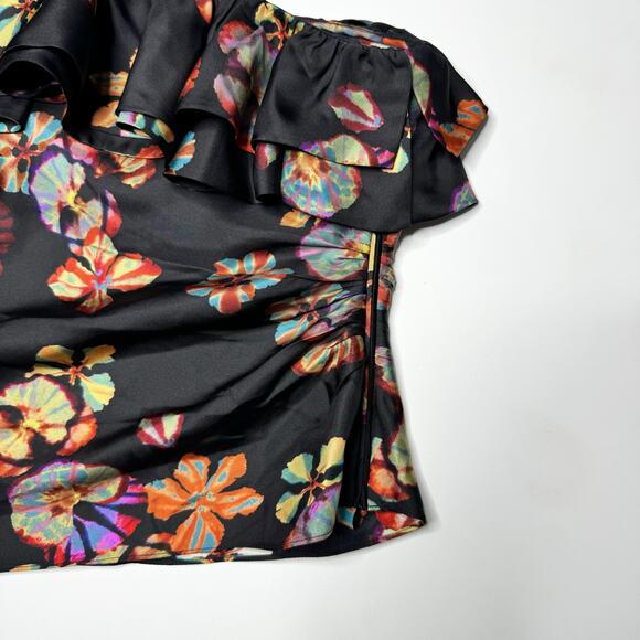 Ulla Johnson Adaleigh One Shoulder Floral Print Silk Top Black Size US 2 - Picture 7 of 12